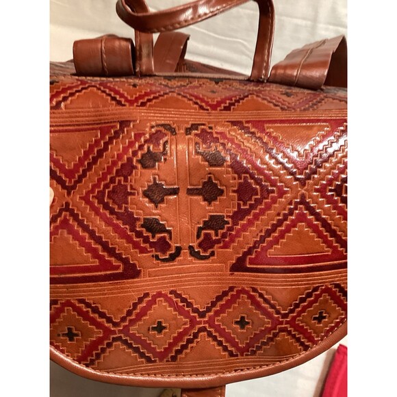 Genuine Leather Back Pack Drawstring Brown Hand Made In India Boho Pattern main image 9